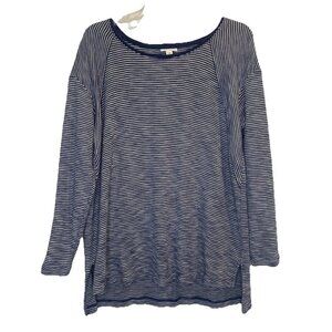 J Jill Womens Blue White Stripe Scoop Neck Long Sleeve Knit Tunic Blouse Top L